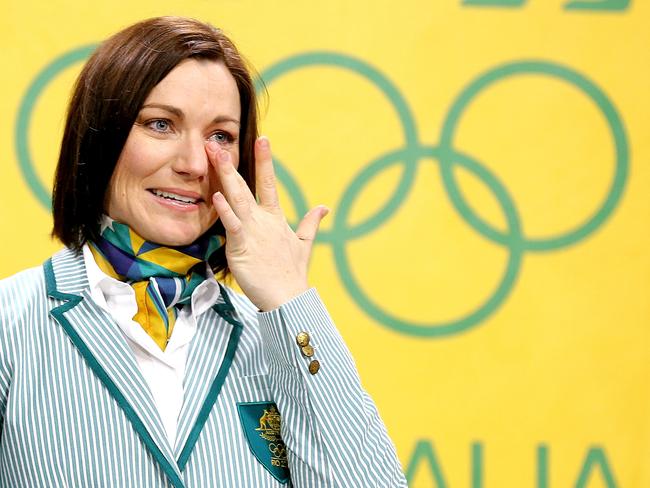 Olympic Flag Bearer. Anna Meares named Aussie Olympic team flag bearer at Federation Square, Melbourne. Picture: Tim Carrafa