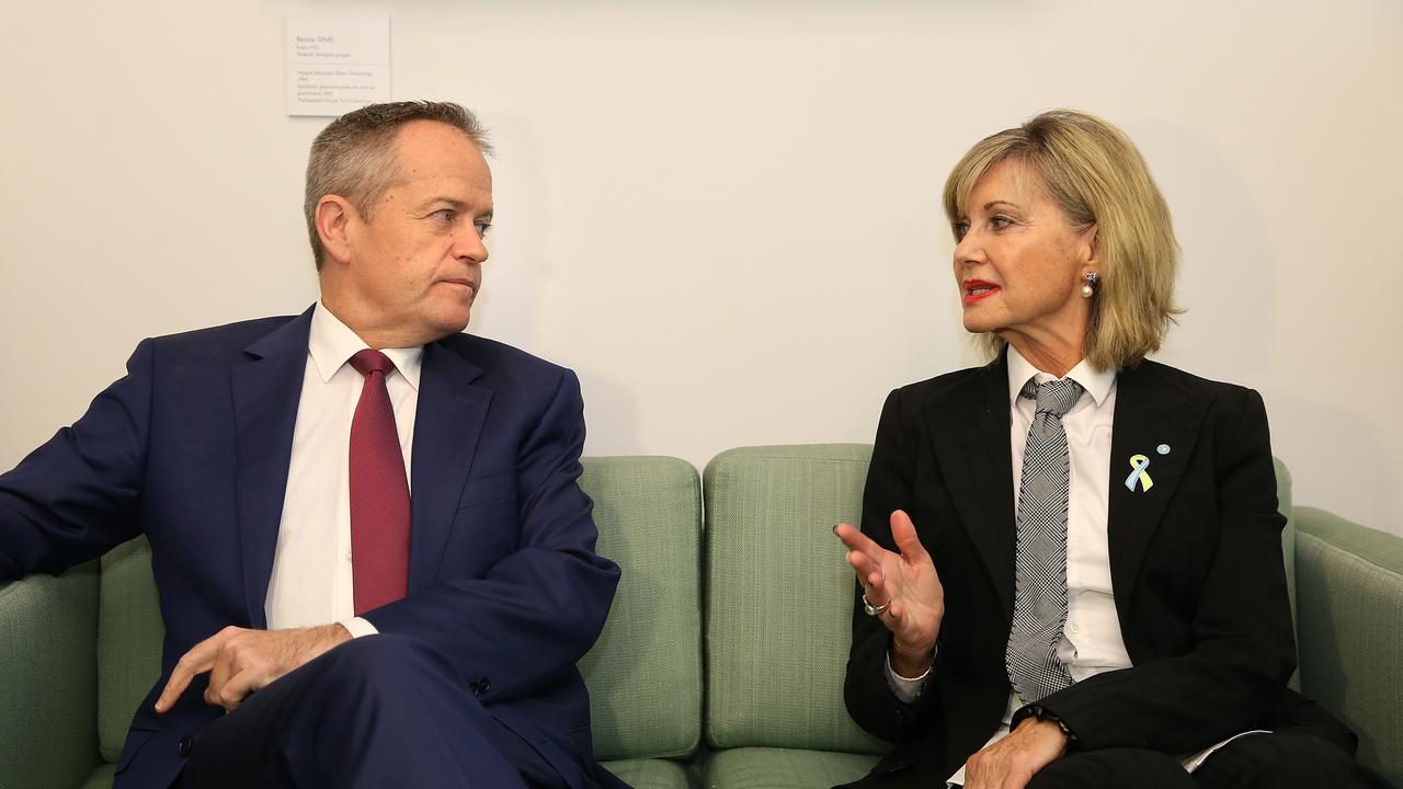 Then- Opposition Leader Bill Shorten met with Olivia Newton-John when she visited Canberra. Picture Kym Smith