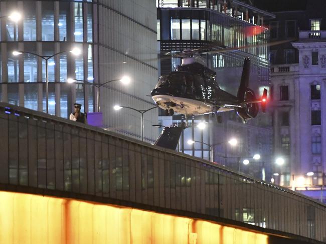 The elite and secretive SAS unit nicknamed the “Blue Thunder’’ was called in and arrived by helicopter, landing on London Bridge. Picture: AP