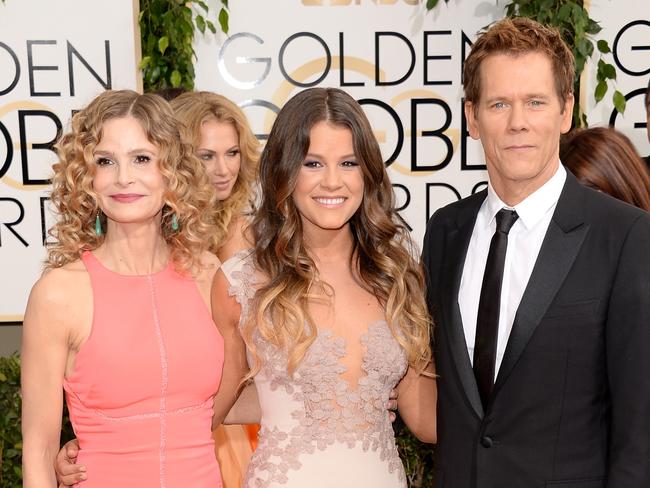 Kyra Sedgwick, Sosie Bacon, and Kevin Bacon attend the Golden Globe Awards in 2014 in Beverly Hills, California. Picture: Getty Images