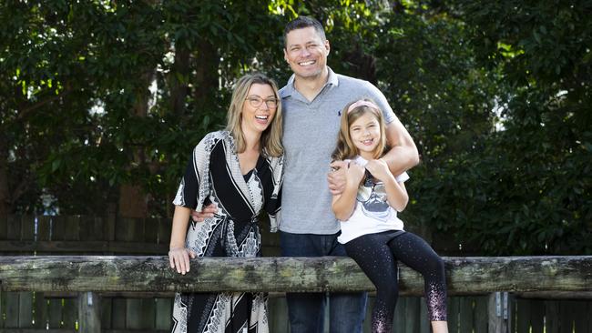 Jonty Bush with husband Matthew Bashford and daughter Albie Bashford, 7. Picture: Renae Droop/RDW Photography