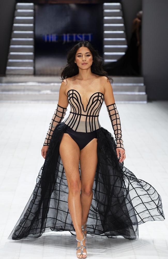 Gomes stole the show in this corsetted bodysuit and skirt. Picture: Justin Lloyd