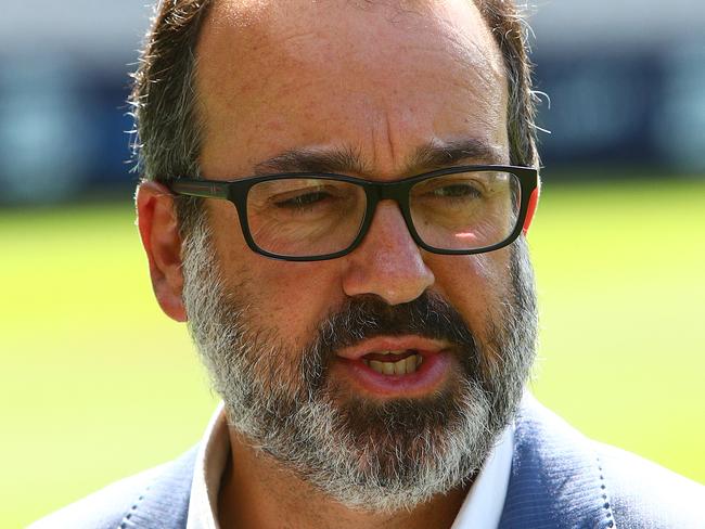 MELBOURNE, AUSTRALIA - JANUARY 29: Minister Martin Pakula talks to the media during an ICC World T20 Fixture Media Opportunity at the MCG on January 29, 2019 in Melbourne, Australia. (Photo by Graham Denholm/Getty Images)