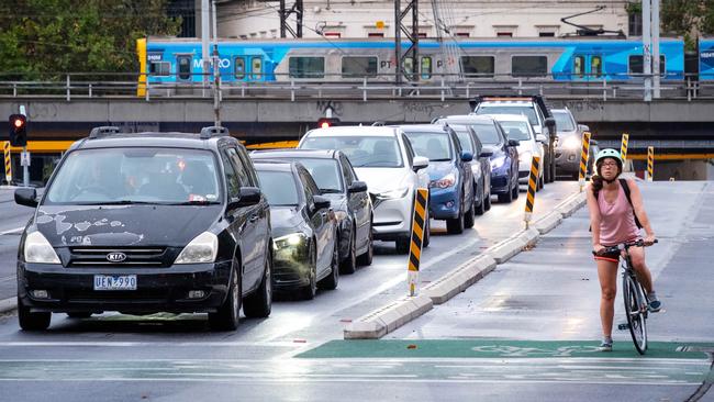 Queens Bridge St has fewer bicycles than cars. Picture: Mark Stewart