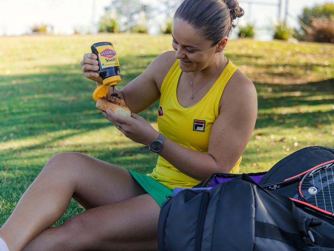 VEGEMITE Squeezy - Ash Barty poses for the release., , Picture: Supplied