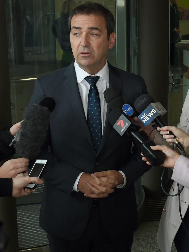 Opposition leader Stephen Marshall speaks to the media about the nuclear report. Pic: Naomi Jellicoe