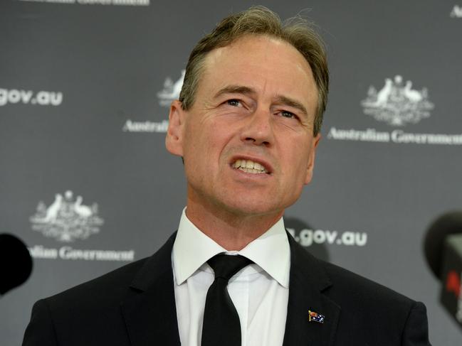 MELBOURNE, AUSTRALIA - NewsWire Photos DECEMBER 28, 2020: Federal Health Minister Greg Hunt addresses the media at Mount Martha LSC. Picture: NCA NewsWire / Andrew Henshaw