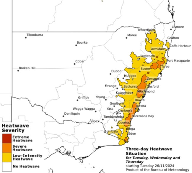 The Bureau of Meteorology has issued a heatwave warning for most of NSW's coast. Picture: Bureau of Meteorology