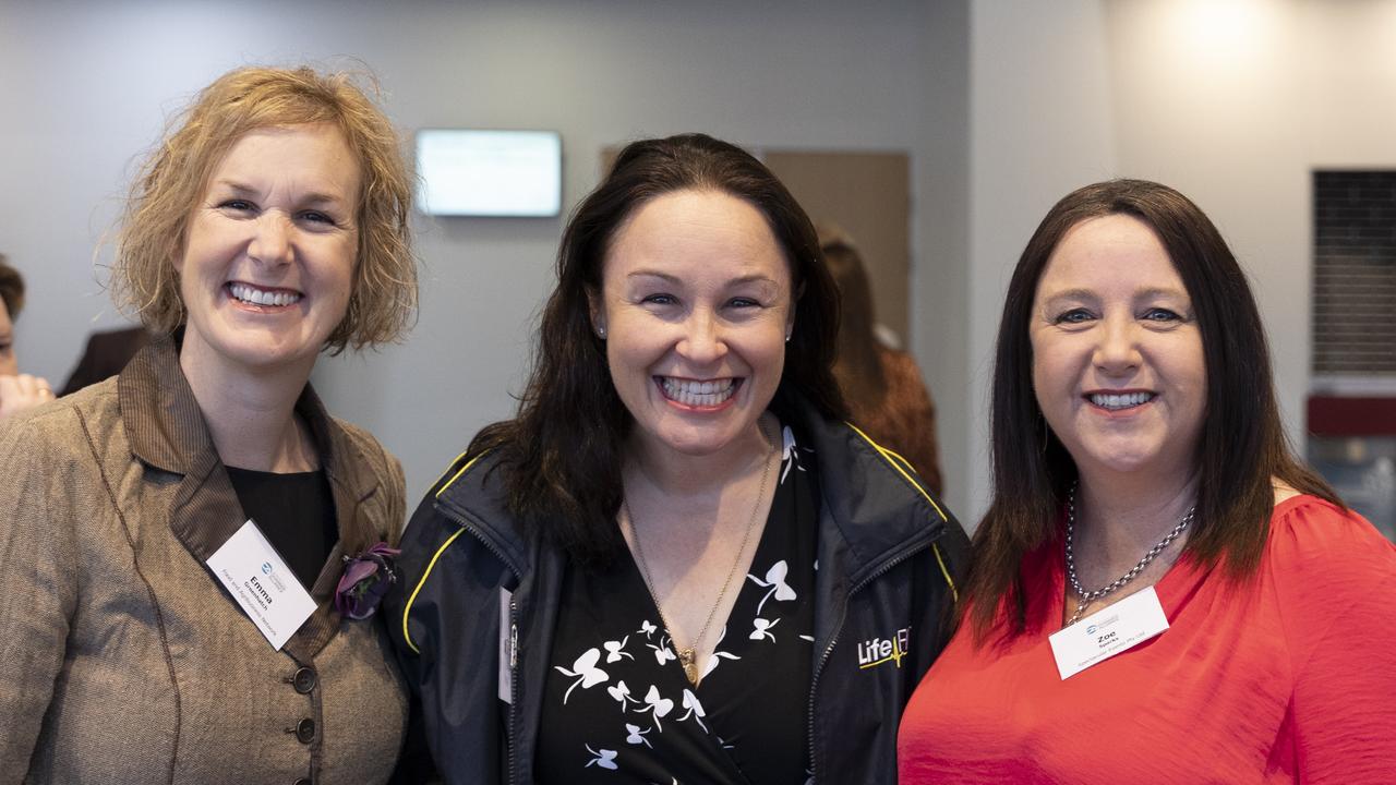 Emma Greenhatch from FAN, Mandy Hentschel from RACQ LifeFlight, Zoe Sparks from Spectacular Events at the Sunshine Coast Small Business Month breakfast at Maroochy RSL. Picture: Barry Alsop