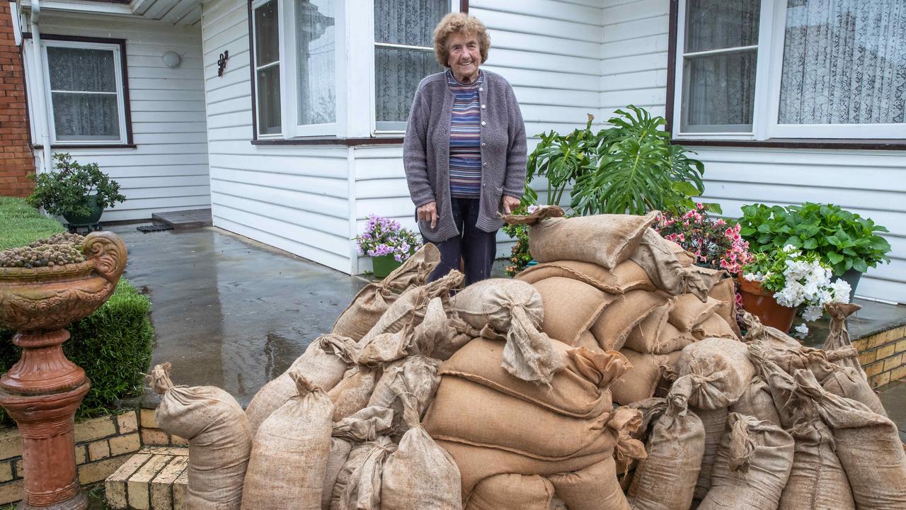 In her 90-plus years, this is not the first flood that Rochester local Alice Prigg has seen. Picture: Jason Edwards