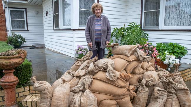 In her 90-plus years, this is not the first flood that Rochester local Alice Prigg has seen. Picture: Jason Edwards