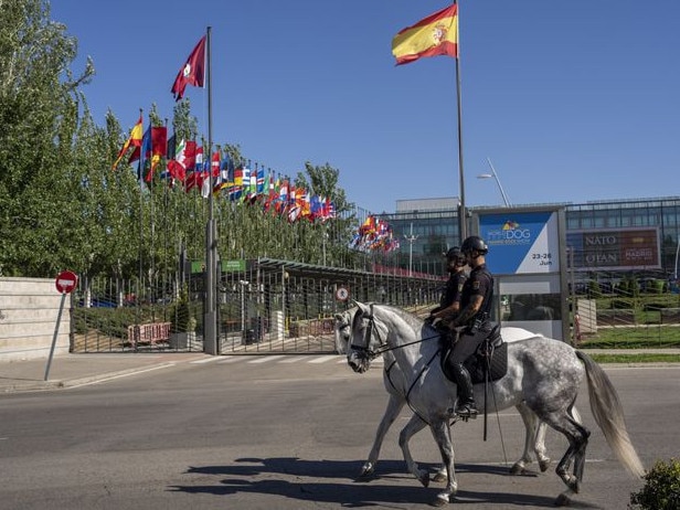 Police patrol ahead of the NATO summit in Madrid. Picture: Manu Fernandez/AP