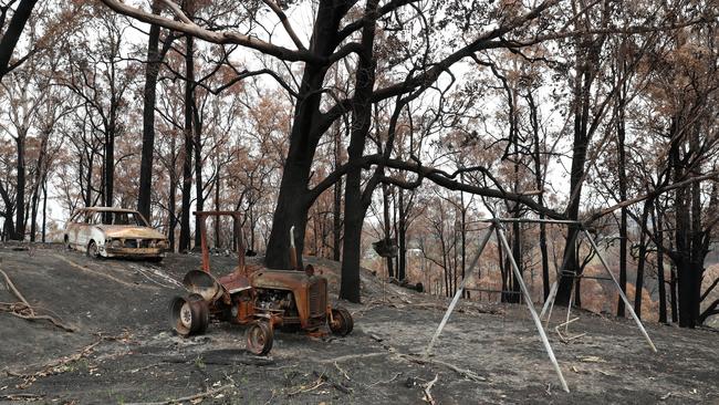 The desolate scene after fire ripped through the property in Quaama. Picture: Jonathan Ng