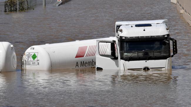 A truck in floodwaters at Oxley in March. Picture: NCA NewsWire / John Gass