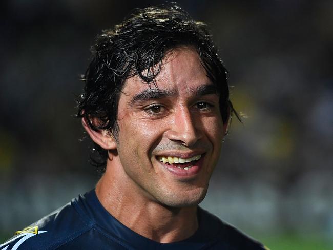 TOWNSVILLE, AUSTRALIA - AUGUST 24:  Johnathan Thurston of the Cowboys smiles after playing his last home NRL match at the end of the round 24 NRL match between the North Queensland Cowboys and the Parramatta Eels at 1300SMILES Stadium on August 24, 2018 in Townsville, Australia.  (Photo by Ian Hitchcock/Getty Images)