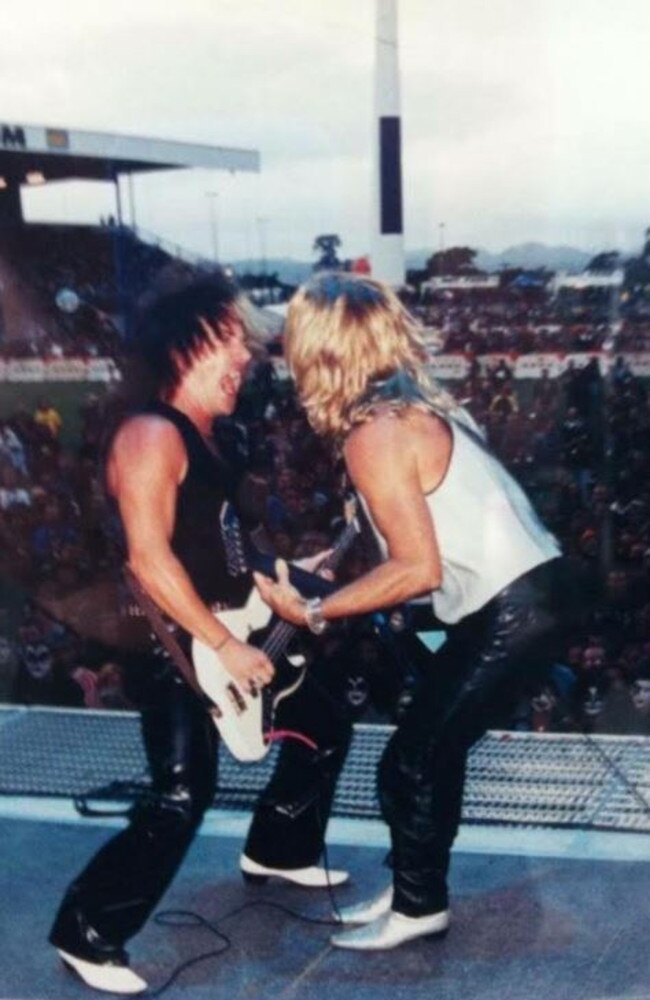 Kings of the Sun onstage at Carrara Stadium in 2001 opening for KISS. Picture: Supplied.