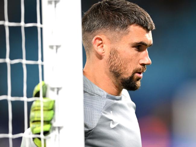 GOLD COAST, AUSTRALIA - SEPTEMBER 05: Mathew Ryan of Australia warms up before the round three 2026 FIFA World Cup AFC Asian Qualifier match between Australia Socceroos and Bahrain at Robina Stadium on September 05, 2024 in Gold Coast, Australia. (Photo by Matt Roberts/Getty Images)