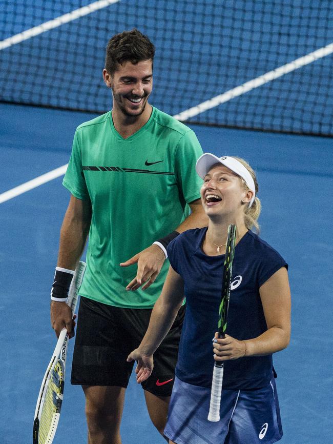 Thanasi Kokkinakis with Daria Gavrilova at the Hopman Cup tennis tournament in Perth this week. Picture: AAP Image/Tony McDonough