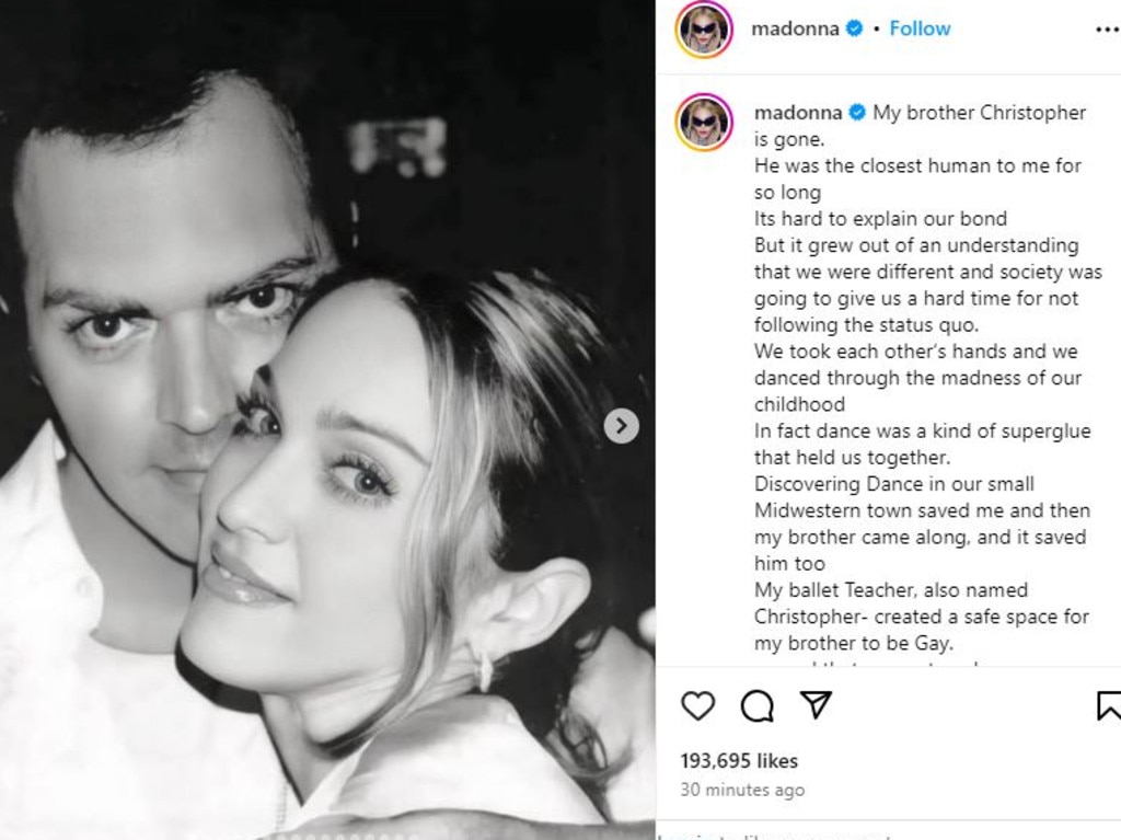 Madonna posts a tribute to her brother that passed away after a cancer battle.