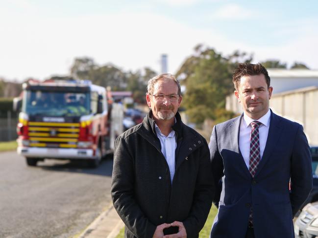 Labor leader Dean Winter and United Firefighters Union of Australia - Tasmania branch secretary Leigh Hills to discuss the impact that the governmentÃ¢â¬â¢s $35m DPFEM cuts will have on firefighting services. Picture: Stephanie Dalton