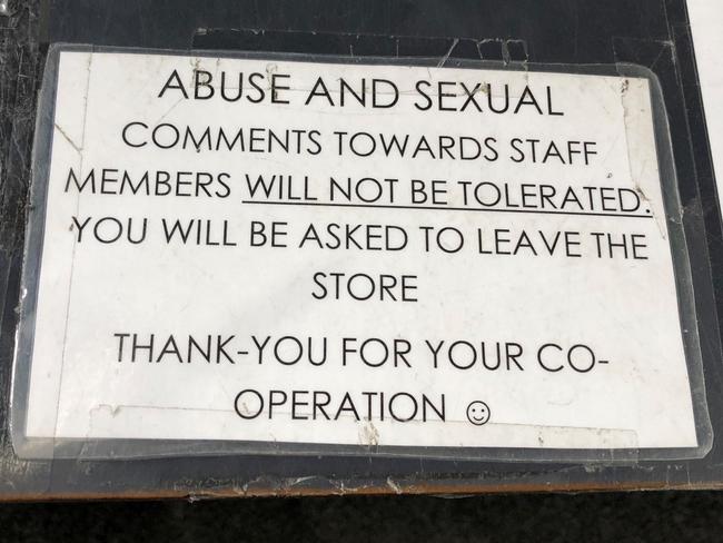 Autobarn staff in Bayswater North have put up a sign to let customers know they won't be tolerating abuse or sexual comments.