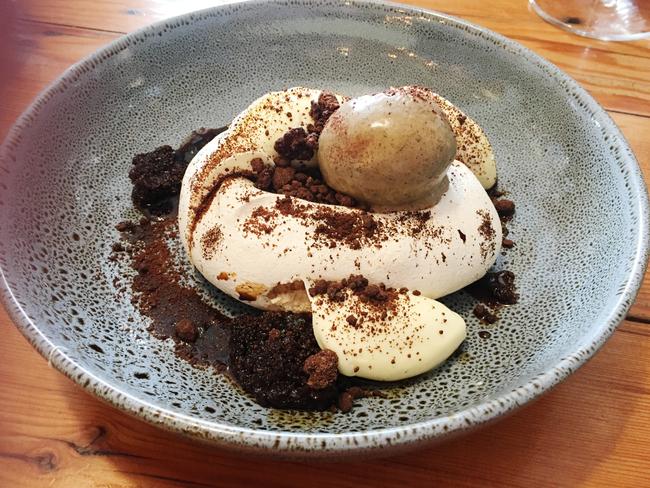 Coffee pavlova, marscapone, espresso ice cream and chocolate at the New Local Eatery, Hindmarsh