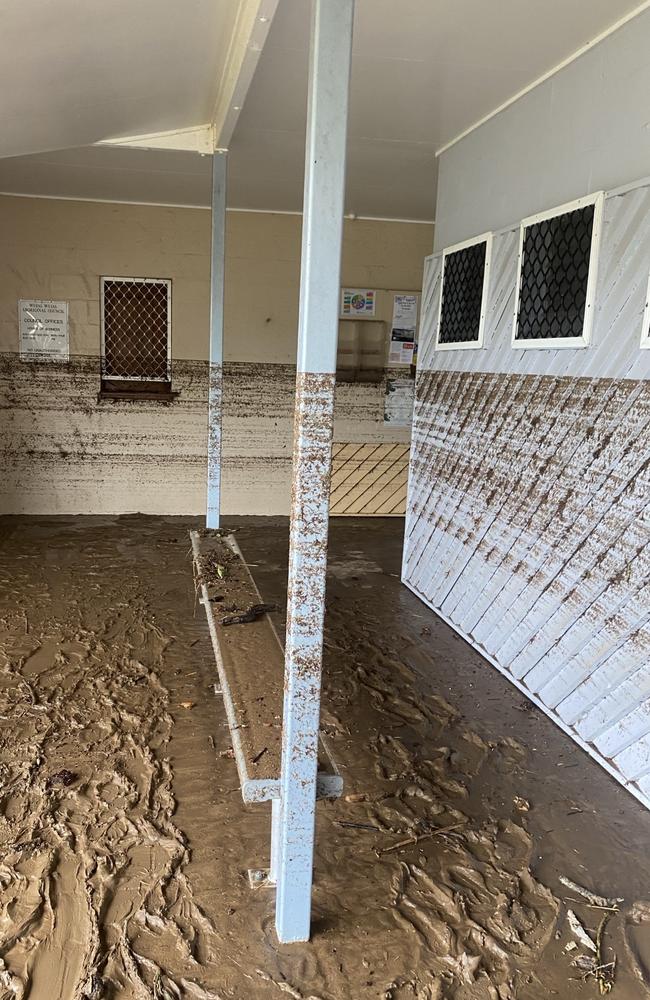 The extent of flooding at Wujal Wujal revealed by marks on the wall. Picture: Wujal Wujal Aboriginal Shire Council CEO Kiley Hanslow