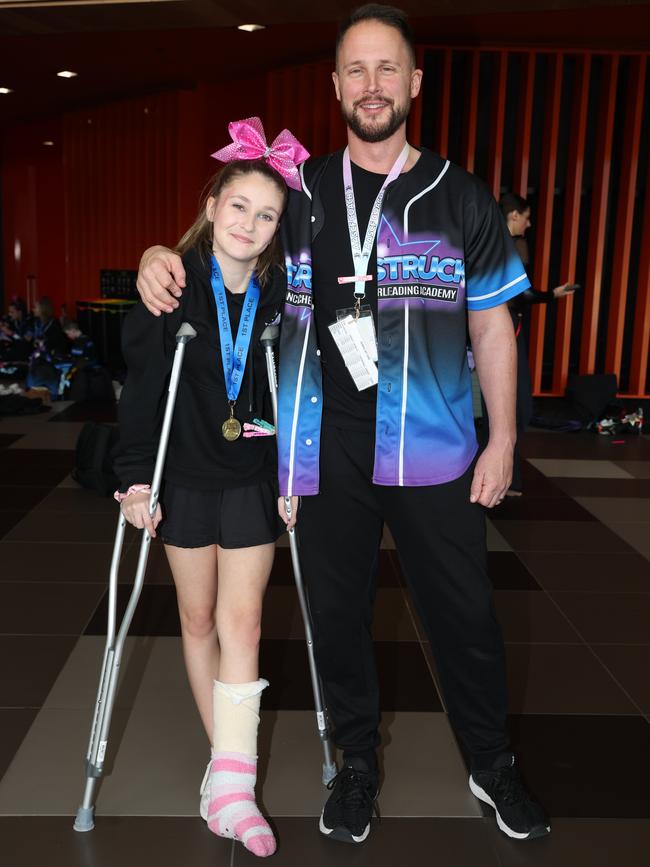 MELBOURNE, AUSTRALIA - JUNE 30 2024Lily and Daniel Zula attend the All Star Cheerleading Federation Winterfest competition held at the Melbourne Convention and Exhibition Centre.Picture: Brendan Beckett