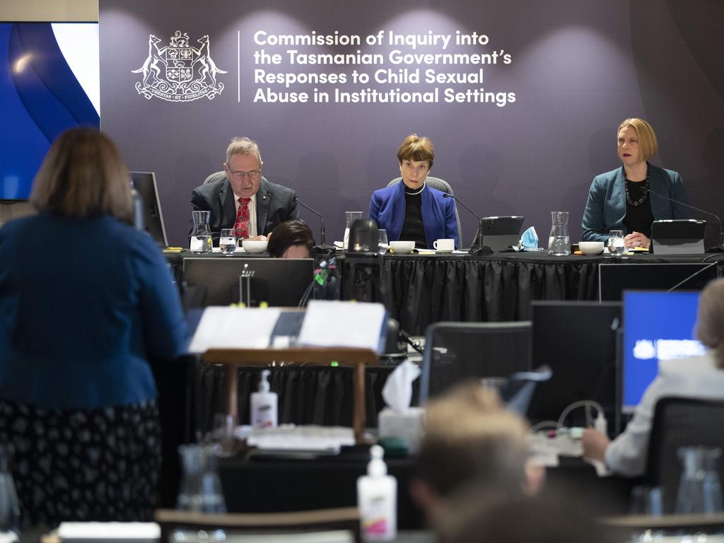 The Honourable Robert Benjamin AM SC, the Honourable Marcia Neave AO (Commission President) and Professor Leah Bromfield at last year’s commission of inquiry hearings. Picture: Chris Kidd