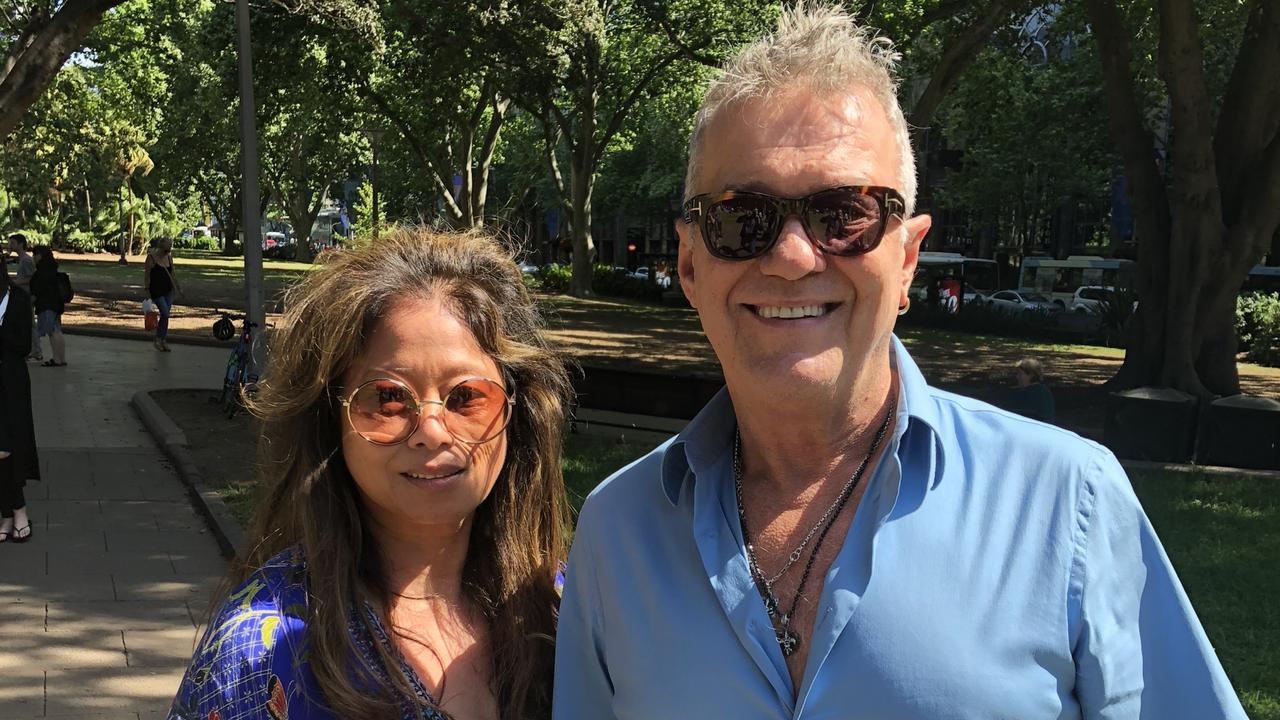 Jimmy and Jane Barnes at yesterday’s refugee rally in Sydney. Picture: Brenden Hills.