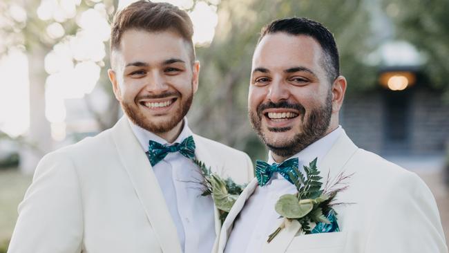 Matt and Fab opted for a donation to an LGBTIQ charity instead of a bomboniere at their wedding. Picture: Kyra Boyer Photography