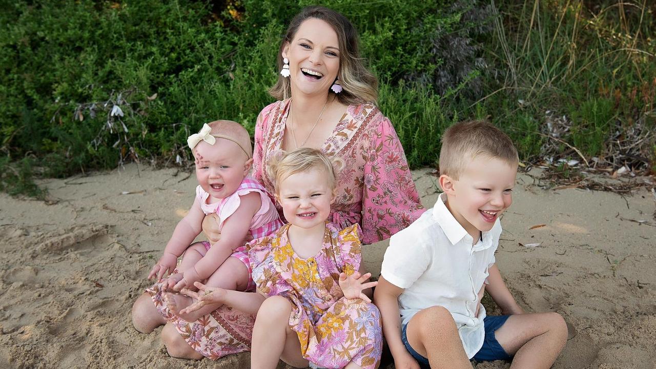 Hayley Morris with her three children – Eden, eight months, Lottie, 2, and Banjo, 4. Picture: Supplied