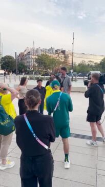 Gold medallist Grace Brown runs into Aussie fans while doing media