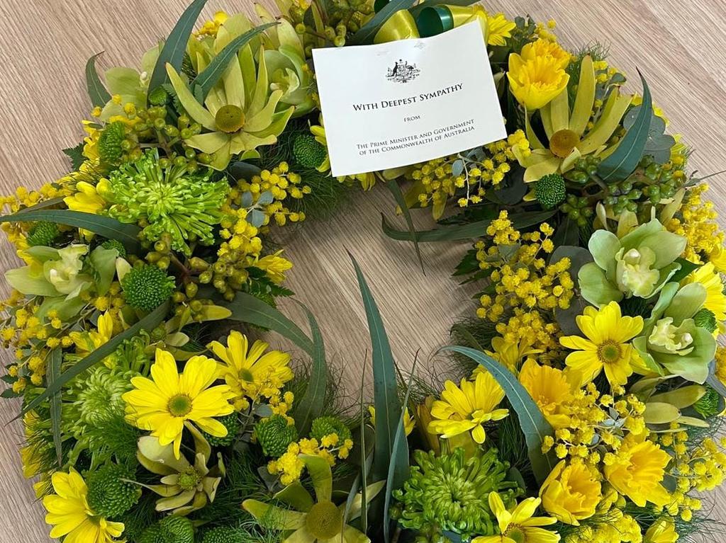 The wreath laid by the Prime Minister was symbolic of Australia’s connection with the Queen. Picture: Prime Minister and Cabinet