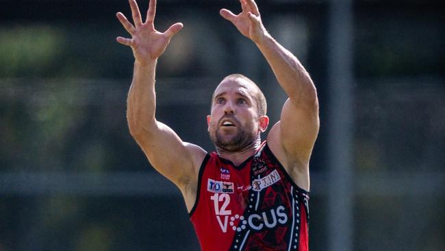 Ashton Hams playing for the Tiwi Bombers in the 2024-25 NTFL season. Picture: Patch Clapp / AFLNT Media