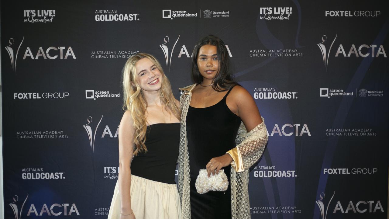 Rose Robinson and Yasmin Honeychurch at AACTA Oscars Screening at the Home of the Arts, Gold Coast. Picture: Jessie Jean