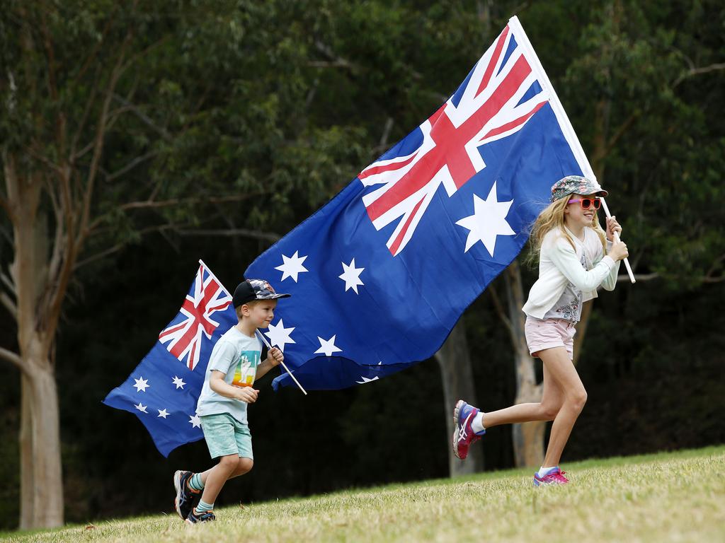 Australia Day in Parramatta Park 2017. Pictured is Sasha Johnston 10, and her brother Riley 6 from Castle Hill. Picture: David Swift