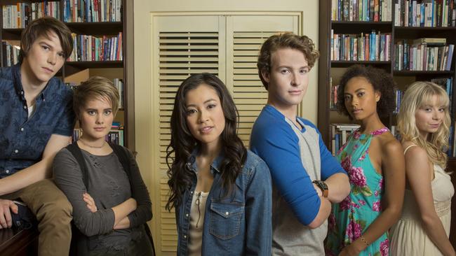 The cast of Jonathan M. Shiff Production’s new children’s TV series The Bureau of Magical Things: (From left) Julian Cullen, Elizabeth Cullen, Kimie Tsukakoshi, Jamie Carter, Rainbow Wedell and Mia Milnes. Picture: Supplied.