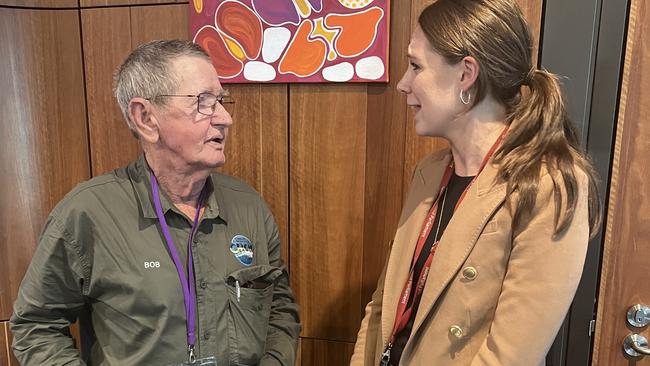 Bob Irwin met with outgoing Queensland Environment Minister Meaghan Scanlon at Parliament House on Tuesday. Picture: Dylan Liddy