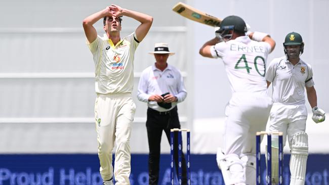 Pat Cummins was a bit loose to begin his stint on Day One. Picture: Getty