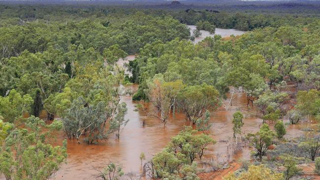 A swollen Cloncurry River after heavy rains soaked the northwest of Queensland. Picture: Lachie Millard