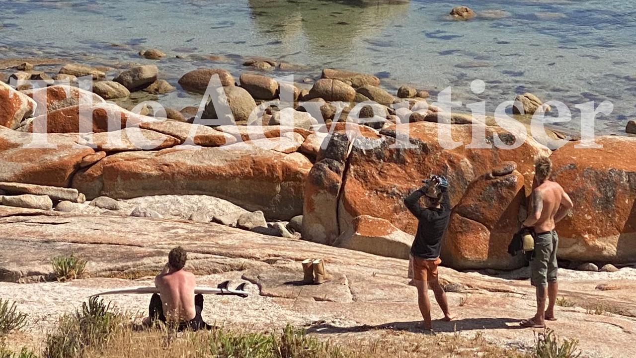 The surfer’s boots left on the shore after the great white shark attack at the Granites at Streaky Bay. Picture: Supplied