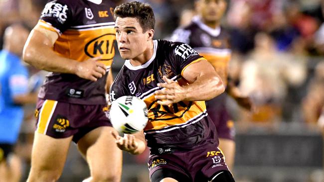 BRISBANE, AUSTRALIA – FEBRUARY 29: Brodie Croft of the Broncos passes the ball during the NRL Trial match between the Brisbane Broncos and the Gold Coast Titans at Redcliffe on February 29, 2020 in Brisbane, Australia. (Photo by Bradley Kanaris/Getty Images)