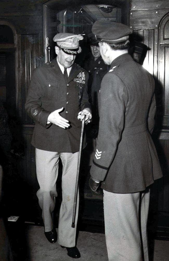 US general Douglas MacArthur at South Brisbane Station on July 1942. Picture: Courier Mail