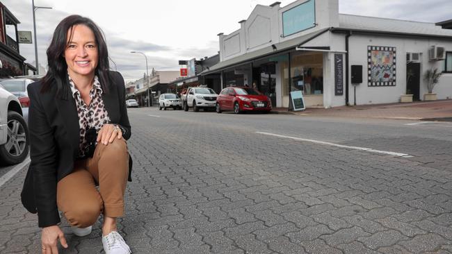 Retailer Lou Hewitson from Denim Inequity wants more parking and greenery along the strip. Picture: AAP/Russell Millard