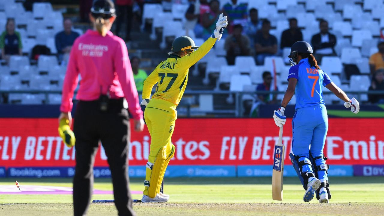 Healy knew she’d caught Kaur short of her crease in the biggest moment of the match. Picture; Rodger Bosch/AFP