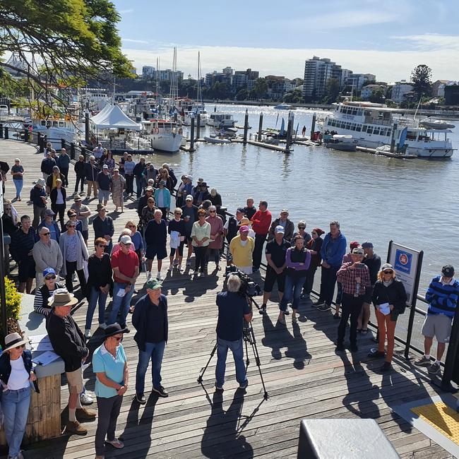 Kangaroo Point residents attend protest following closure of Dockside ferry stop in July 2020, and broader issues around public transport in the inner-city suburb.