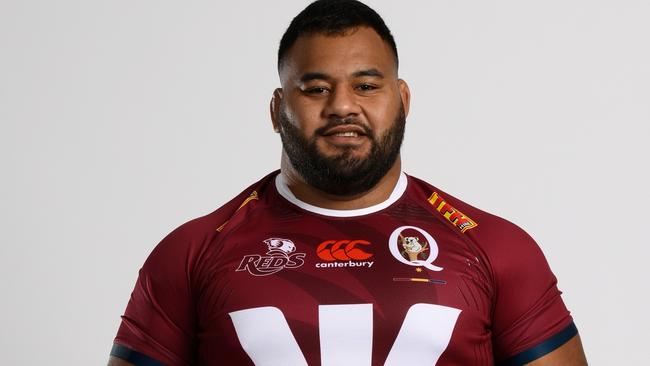 BRISBANE, AUSTRALIA - JANUARY 18: Taniela Tupou poses during the Queensland Reds 2023 Super Rugby headshots session atNational Cricket Centre on January 18, 2023 in Brisbane, Australia. (Photo by Matt Roberts/Getty Images for Rugby Australia)