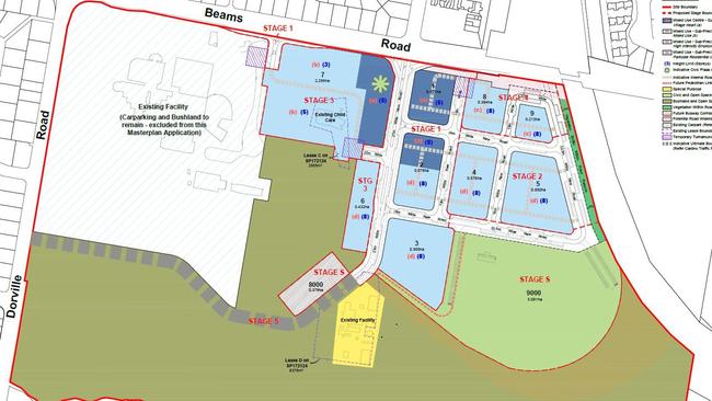 A plan from the Carseldine Urban Village Queensland Government development application - Stage S is the new sports precinct.