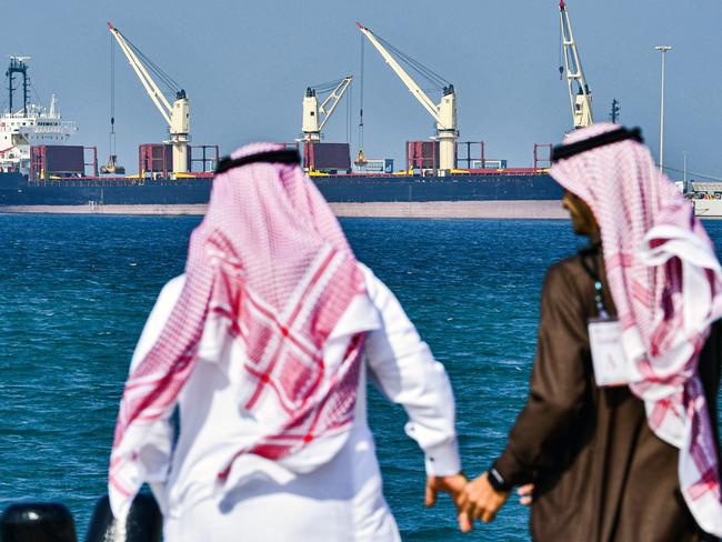 An oil tanker at the port of Ras al-Khair north of Dammam in Saudi Arabia's eastern province overlooking the Gulf. America’s top corporate titans are headed to the Gulf next week. Picture: AFP